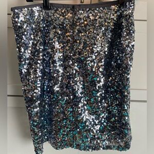 White House Black Market Silver Sequin Skirt